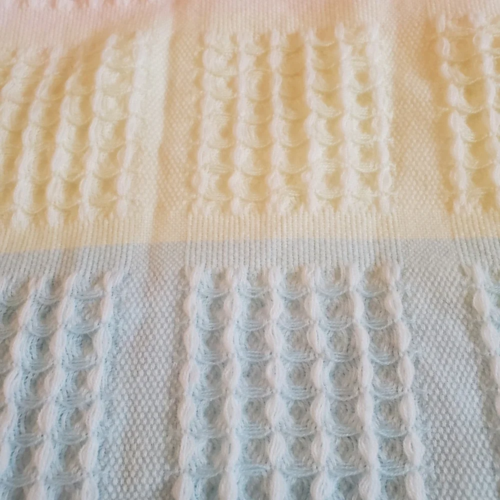 Vtg All Mine Waffle‎ Weave Baby Blanket Acrylic Made in Japan Pastel Knit